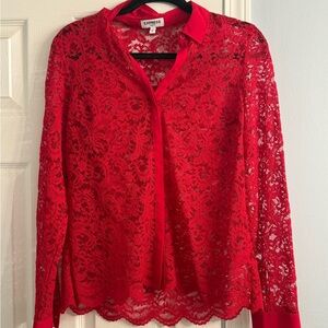 Express Red Lace Mandarin Collar Blouse